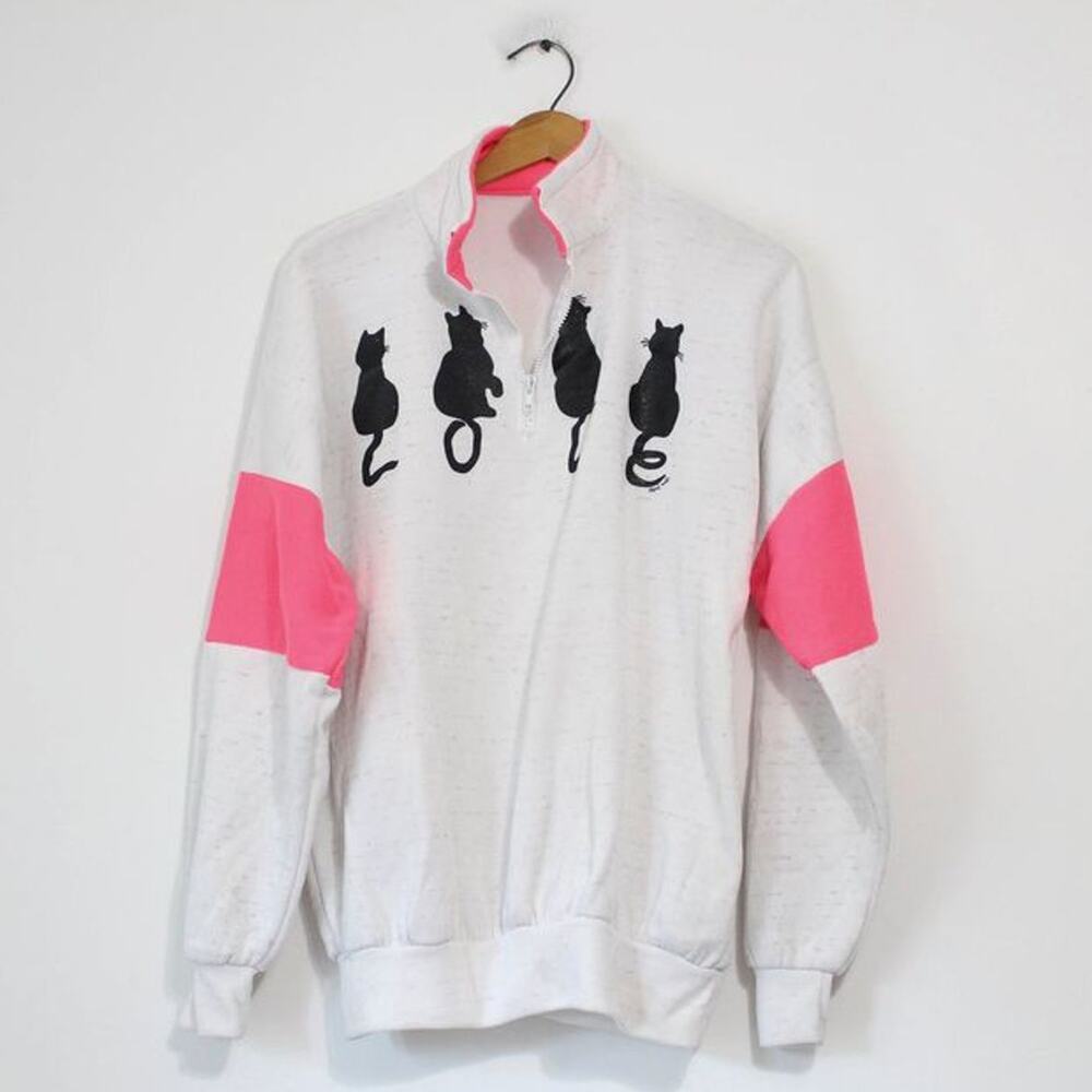 Vintage 90s Crazy Cat Lady Kitten White Sweatshirt Women’s Large